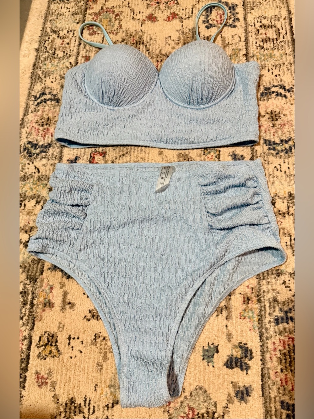 SHEIN Light Blue Textured High-Waist Bikini Set